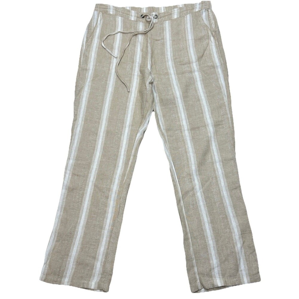 For Cynthia Boho Linen Pants XL P Wide Leg High Waist Beige Cream Petite Coastal